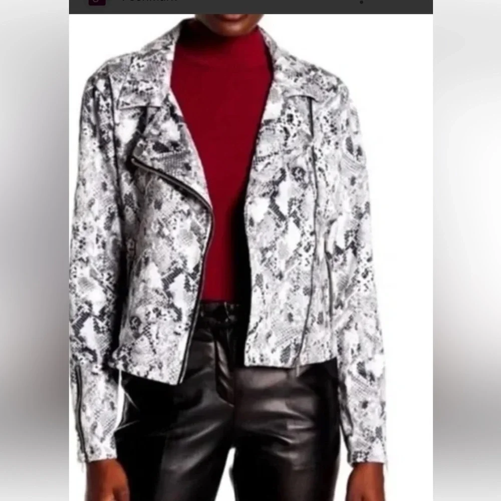 Sanctuary Black and Gray Snakeskin Leather Jacket